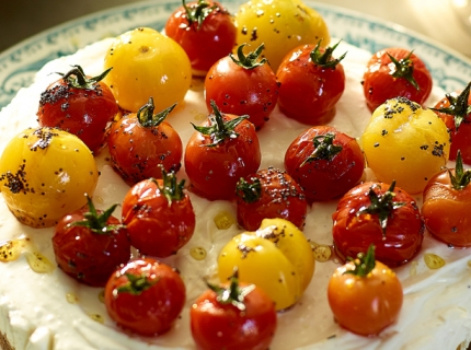 Cheesecake au chèvre et tomates marinées