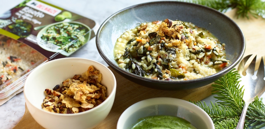 Risotto aux algues, à la crème de cresson et aux noisettes