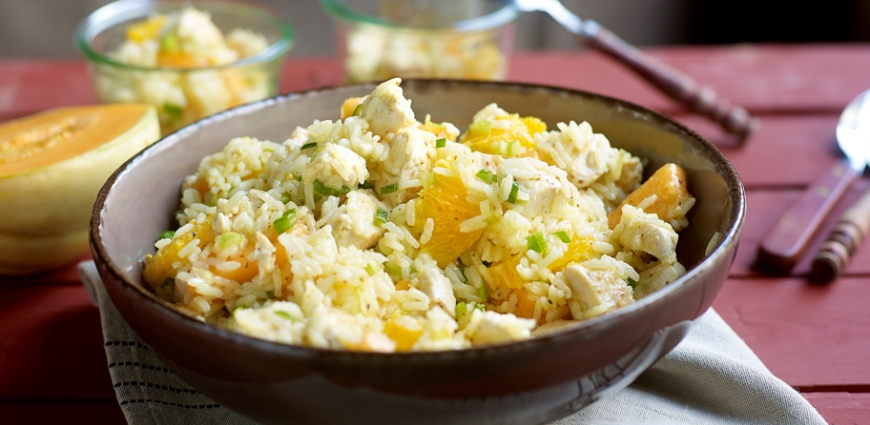 Salade de riz au poulet et au melon