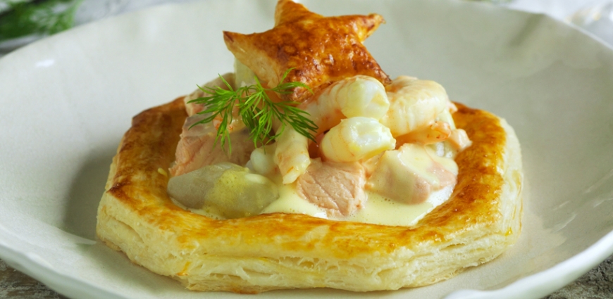 Vol-au-vent de saumon et crevettes