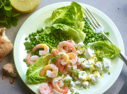 Salade de crevettes au chèvre et aux petits pois