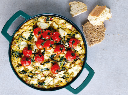 Strata aux épinards, lardons et ricotta